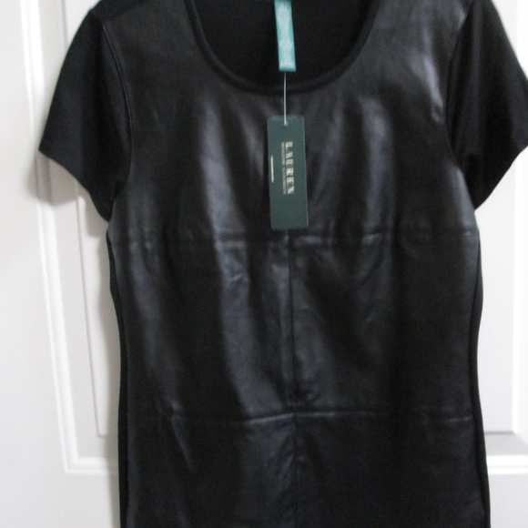 new RALPH LAUREN Black leather  look like pullover blouse Sz - Picture 3 of 14